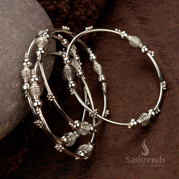 Attractive Oxidised Designer Bangles Set of 4 with Beaded and Coil Motif Design For Stylish Wear - Sasitrends