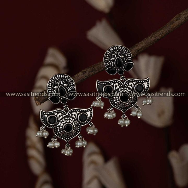 Oxidised Black Stone Peacock Earrings Sasitrends Online Shopping