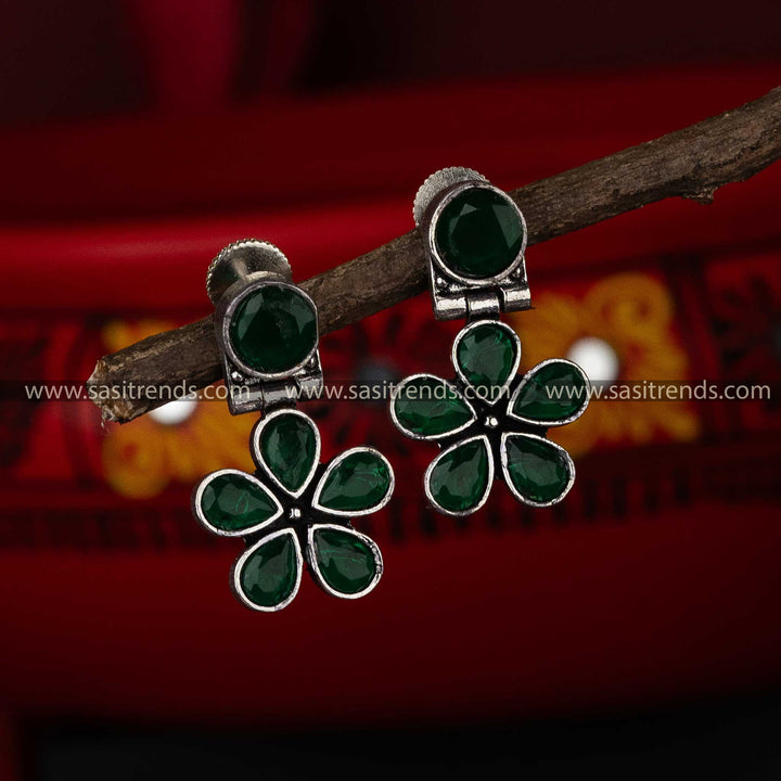 Oxidised Green Stone Earrings Sasitrends Online Shopping