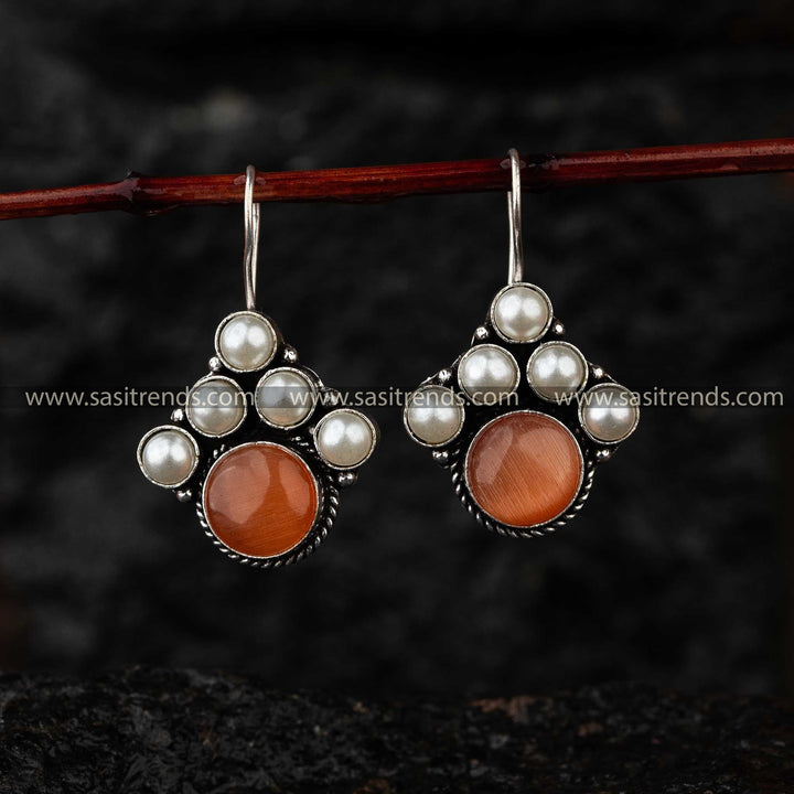 Oxidised Jewellery with Peach Monalisa Stone for Elegant Navarathiri Celebrations