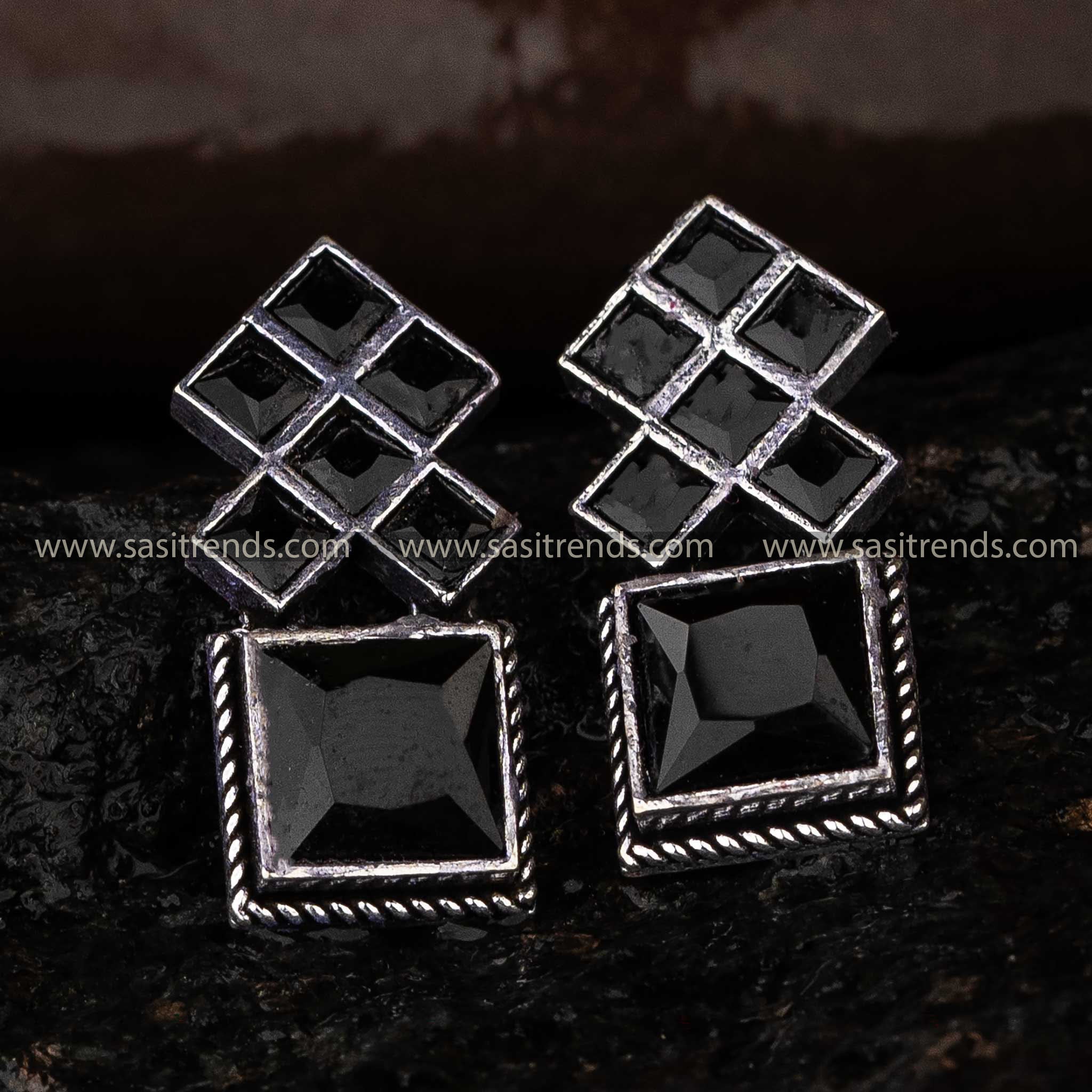 Perfect Navarathiri Special Elegance Black Oxidised Earrings Square Pattern Sasitrends 