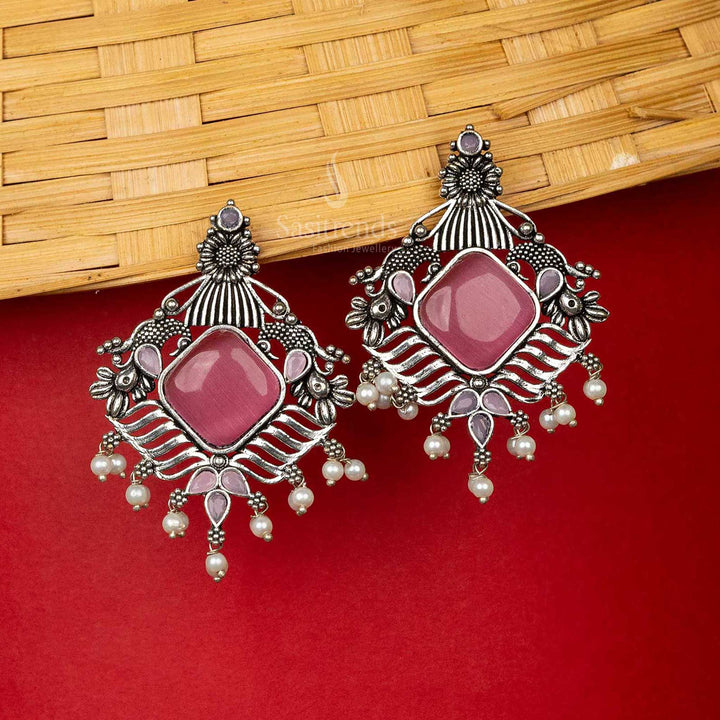 Pink Oxidised Earrings With Intricate Designer Sasitrends Online Shopping