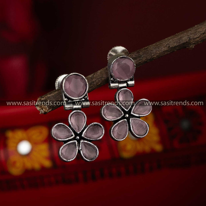 Pink Stone Stud Trendy Oxidised Earrings Sasitrends Online Shopping