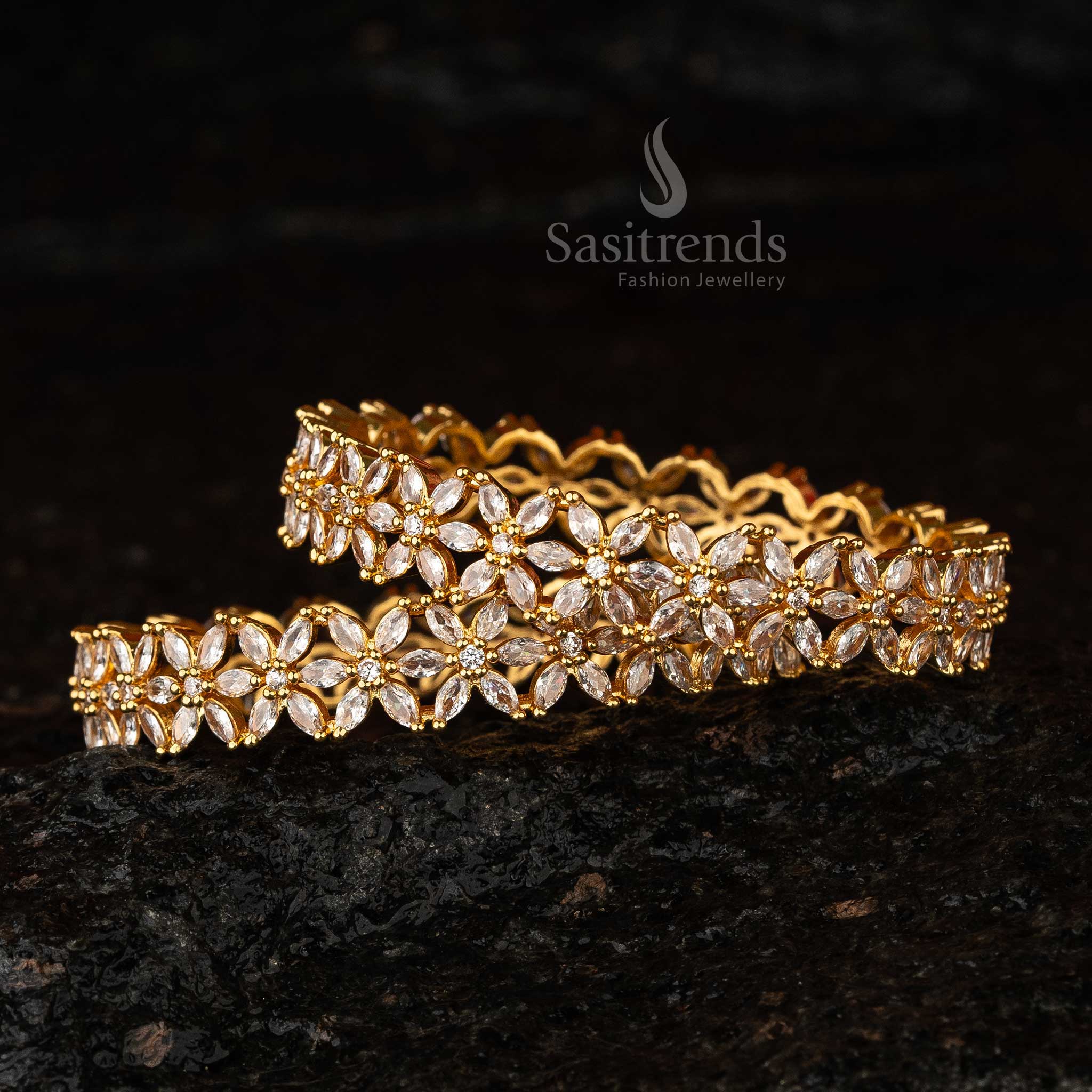 Stunning micro gold plated American diamond bangles with cubic zirconia, designed to replicate the elegance of real gold - Sasitrends