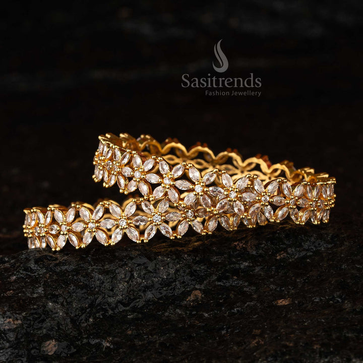 Stunning micro gold plated American diamond bangles with cubic zirconia, designed to replicate the elegance of real gold - Sasitrends