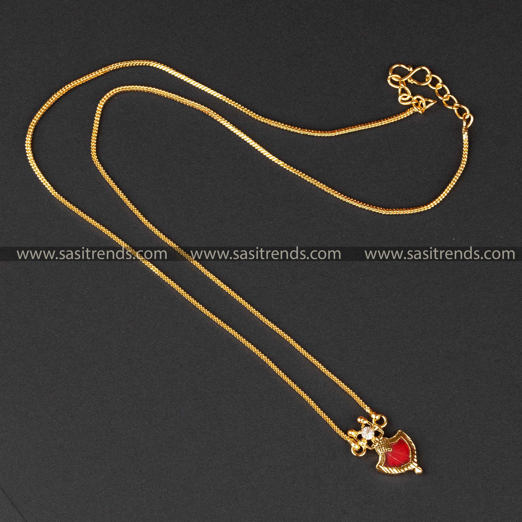 Traditional Red Palakka Square Chain Necklace Jewellery Set by Sasitrends