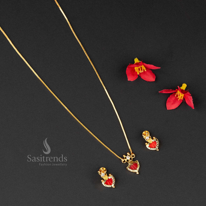 Luxurious red stone Palakka jewellery set featuring a gold-plated square chain design - Sasitrends