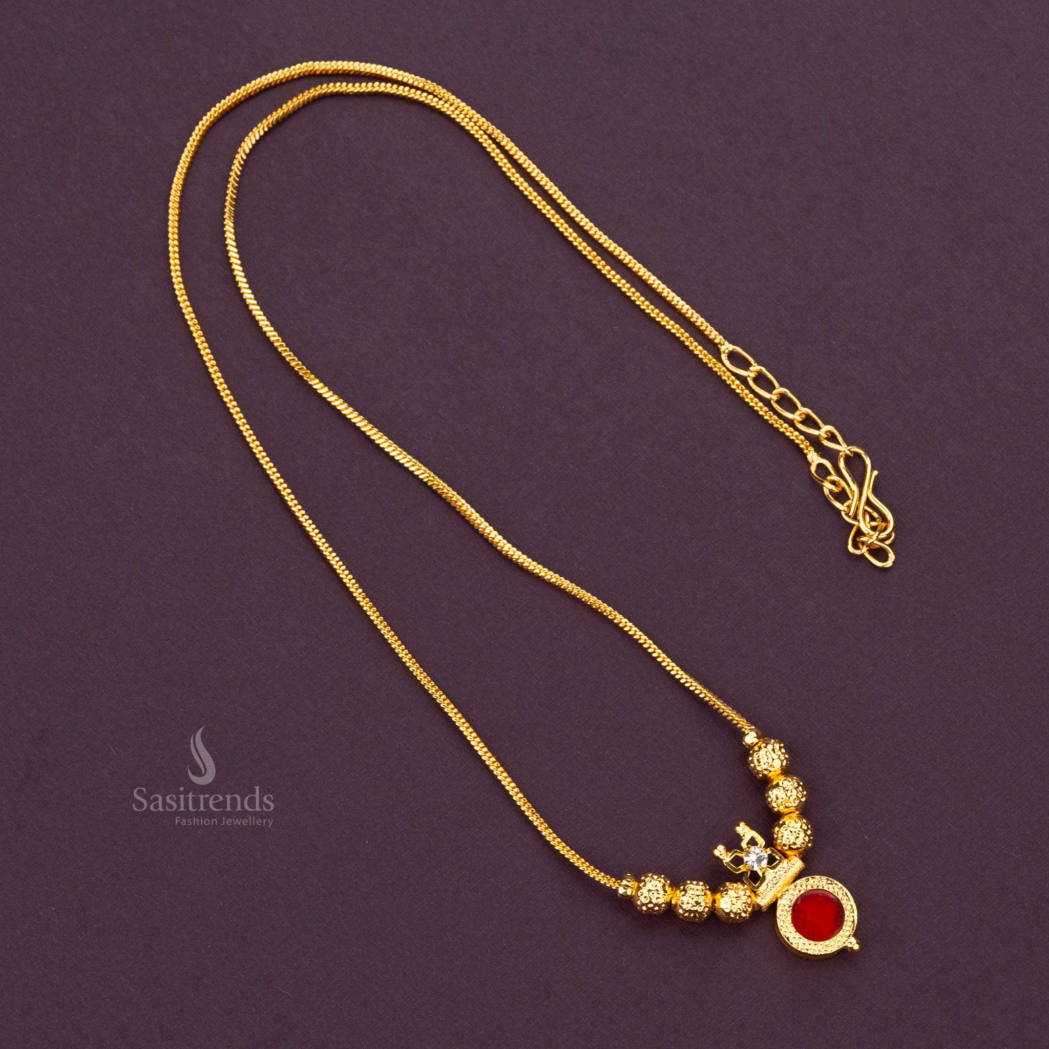 Red Palakka Pendant Necklace by Sasitrends - One Gram Micro Gold Plated Necklace