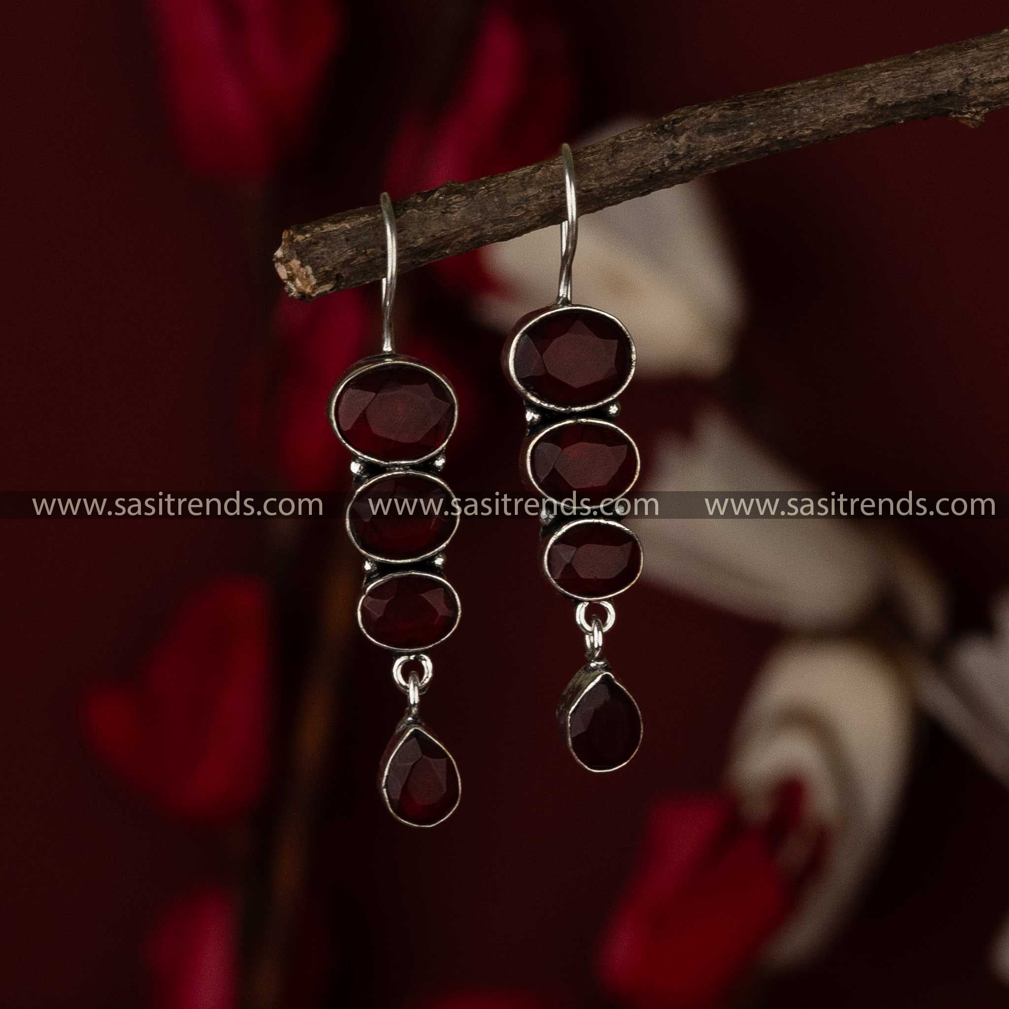 Vibrant Red Stone Oxidised Earrings, Perfect for Navarathiri Festivities