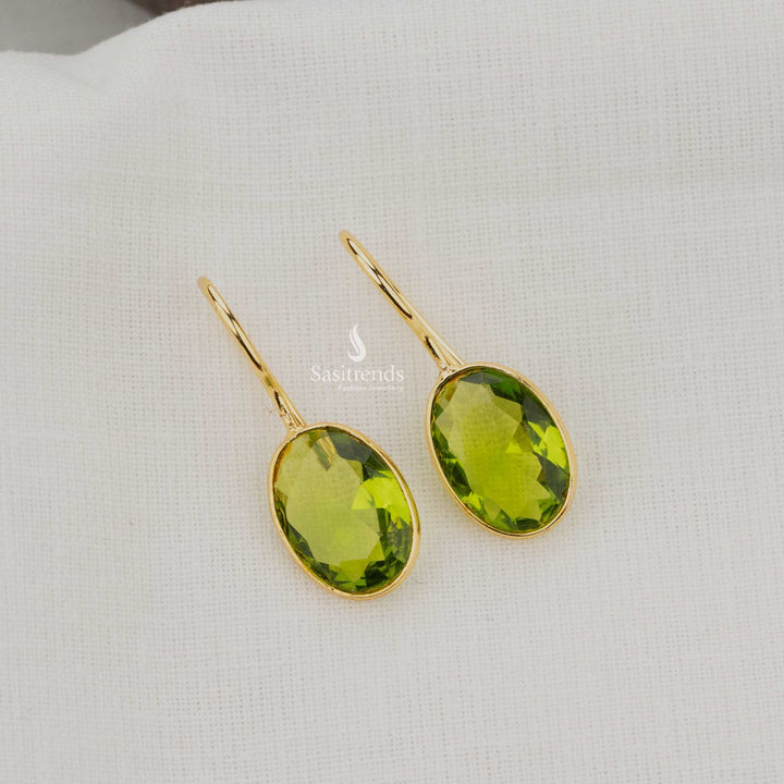 Refreshing Light Green Oval Gold Plated Earrings for Casual Outings