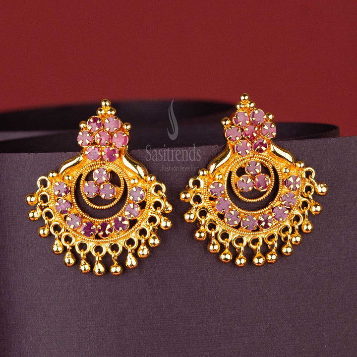 Ruby AD Stone Studded Gold Plated Stud Tops Earrings