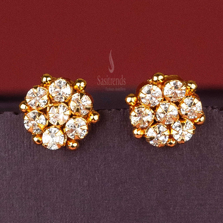 Traditional Micro Gold Plated White AD Stone Push Back Earrings Sasitrends