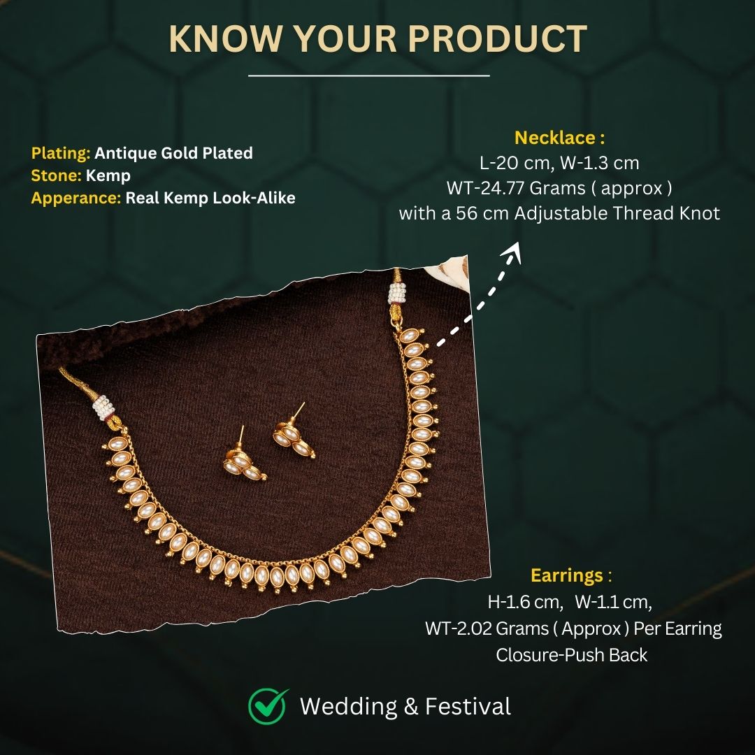 Matte Gold Plated Necklace Jewellery Set Measurement Image - Sasitrends