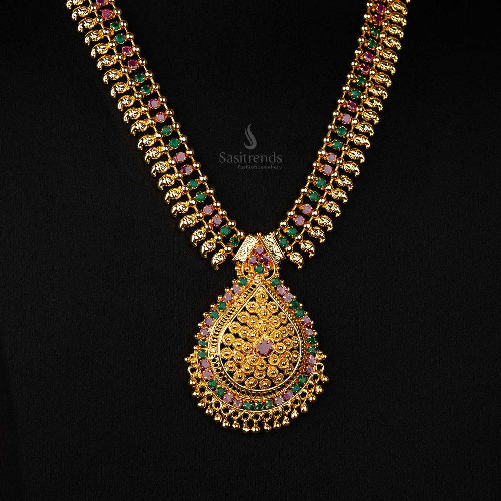 Sasitrends majestic Ruby-Green long haram necklace for traditional occasions