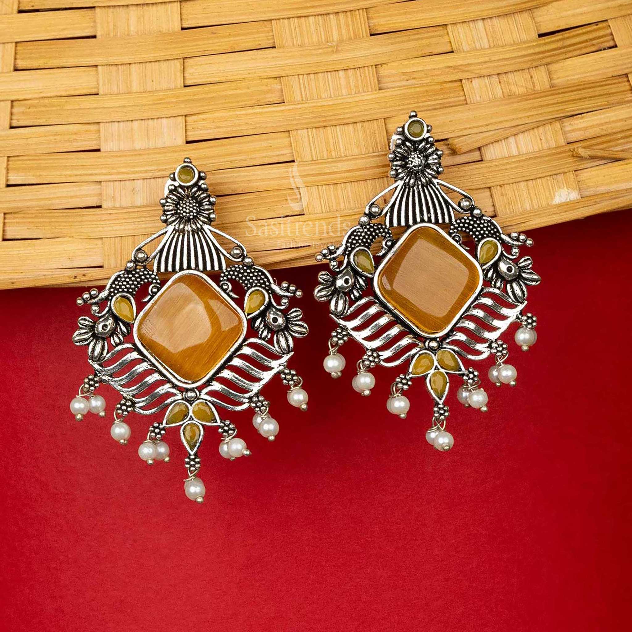 Sasitrends Latest Yellow Oxidised Earrings With Intricate Design Navaratri Special