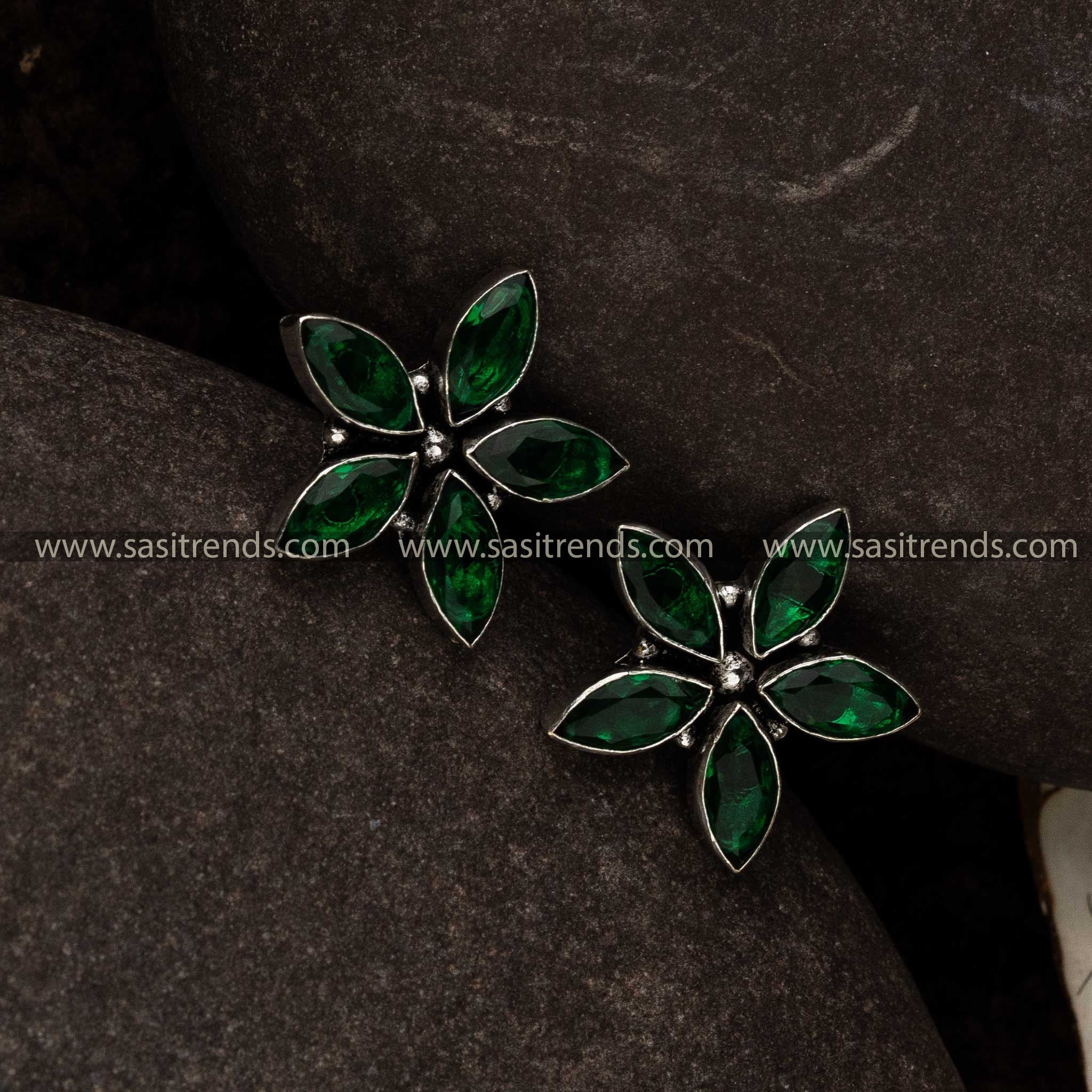 Sasitrends Oxidised Green Marquise Navarathiri Special Elegance Earrings