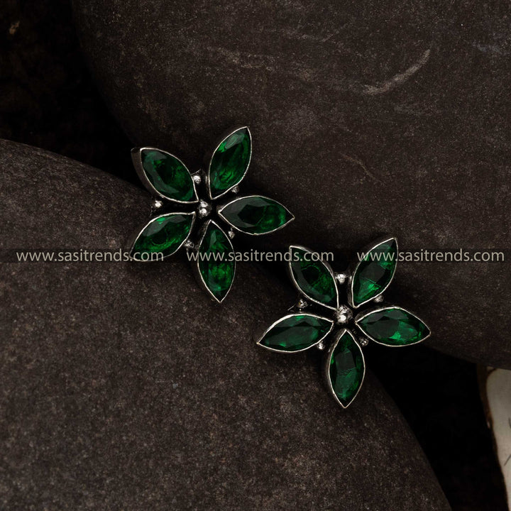 Sasitrends Oxidised Green Marquise Navarathiri Special Elegance Earrings