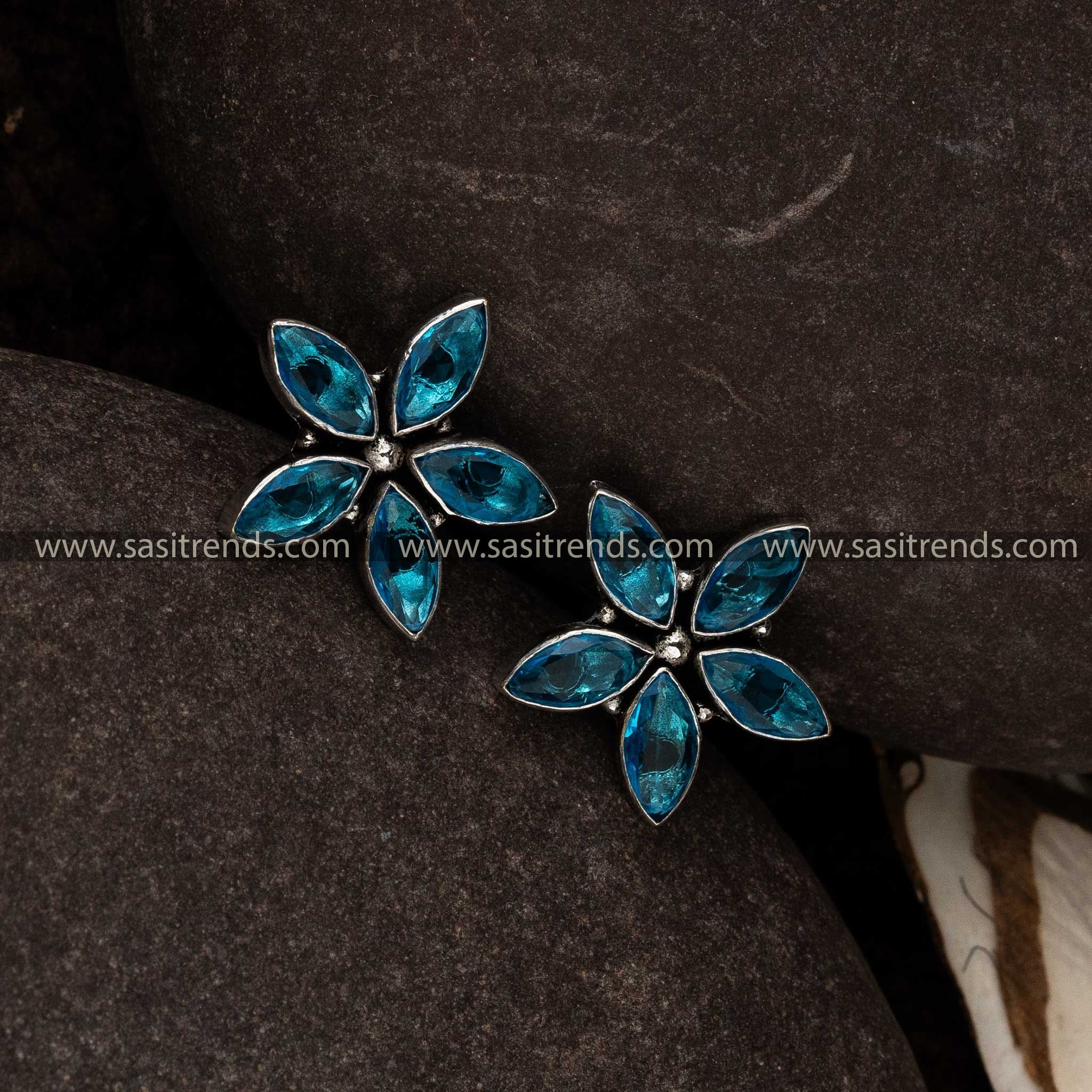 Sasitrends Oxidised Ocean Blue Marquise Navarathiri Special Earrings Online Shopping