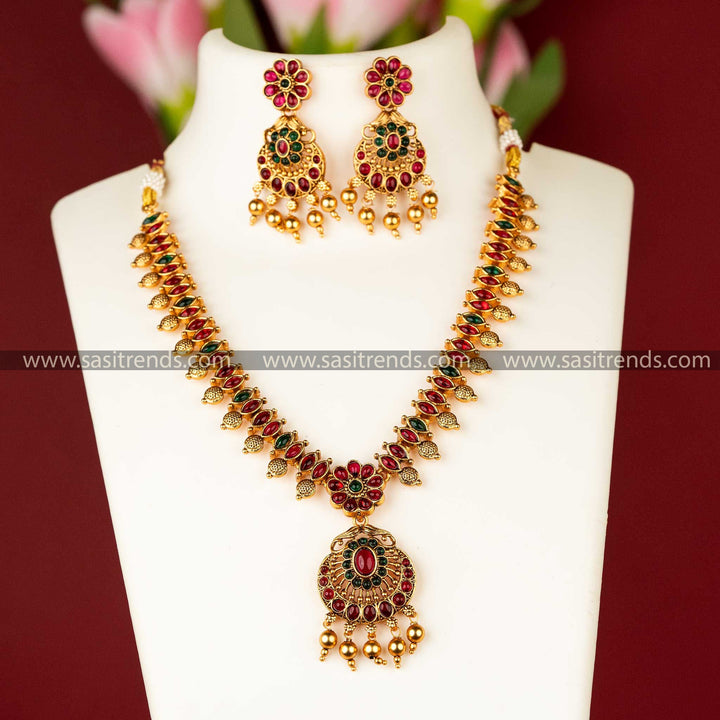 Sasitrends | Classic Matte Gold-Plated Temple Flower Designer Jewellery Set