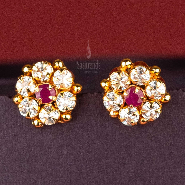 Trendy White Ruby AD Stone Micro Gold Plated Earrings Sasitrends Online Shopping