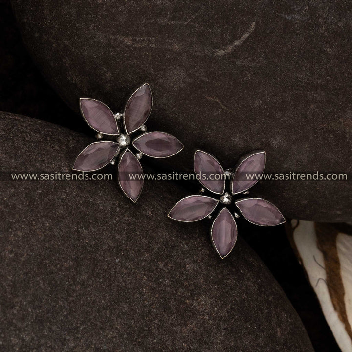 Sasitrends Trendy Oxidised Pink Stone Marquise Earrings Online Shopping