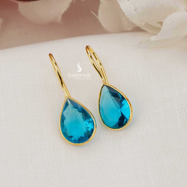 Aurora Gold Plated Deep Sky Blue Waterdrop Earrings, Casual Office Accessory