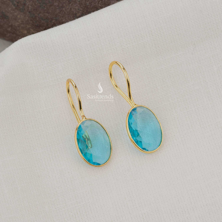 Sky Blue Oval Gold Plated Earrings, Perfect for Office Wear