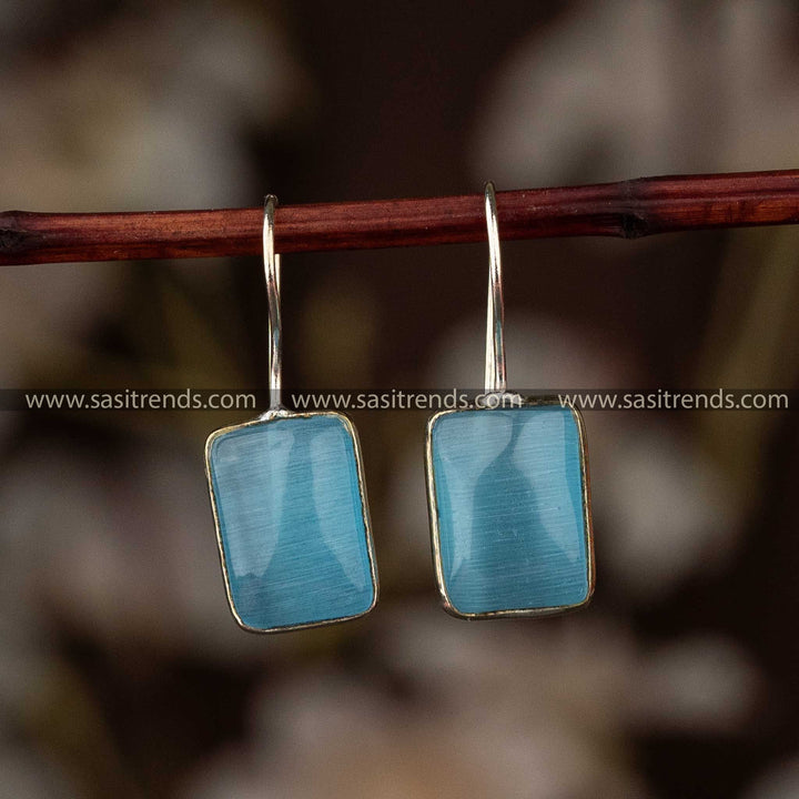 Sky Bkue Rectangle Stone Oxidised Fish Hook Earrings Sasitrends Online Shopping