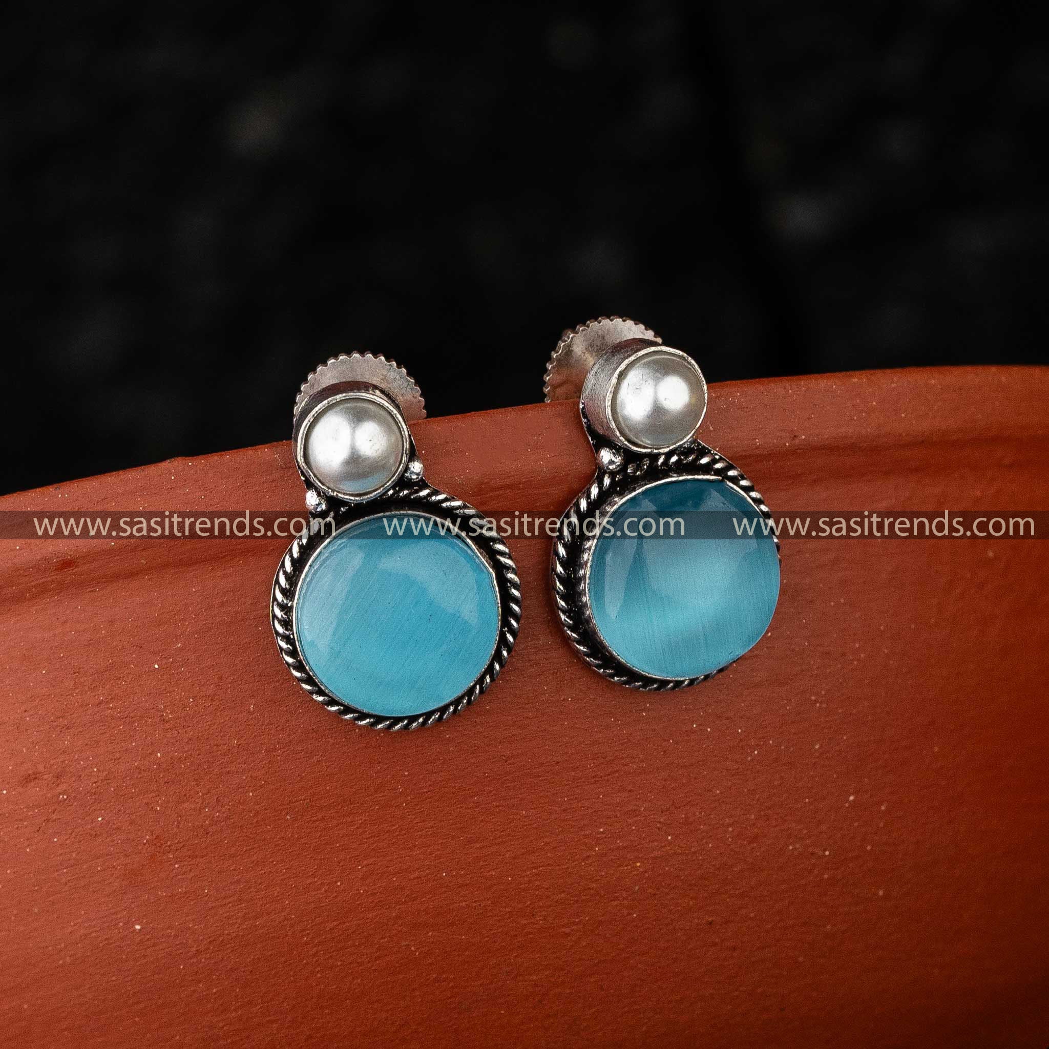 Sky Blue Oxidised Earrings, Perfect Jewellery for Navarathiri