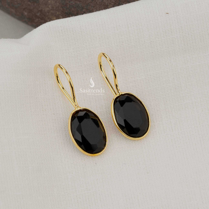 Sophisticated Black Oval Gold Plated Earrings for Special Occasions