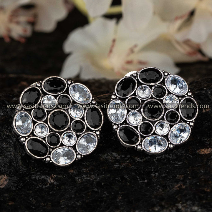 Vibrant Bloom Oxidised Gemstone Stud Earrings - Sasitrends