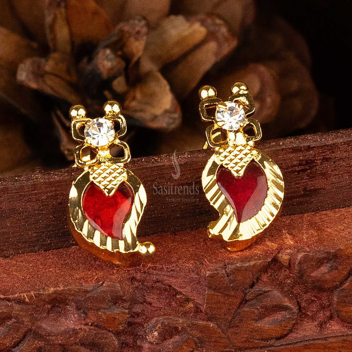 Stunning Red Palakka Mango Earrings with Screw-Type Design