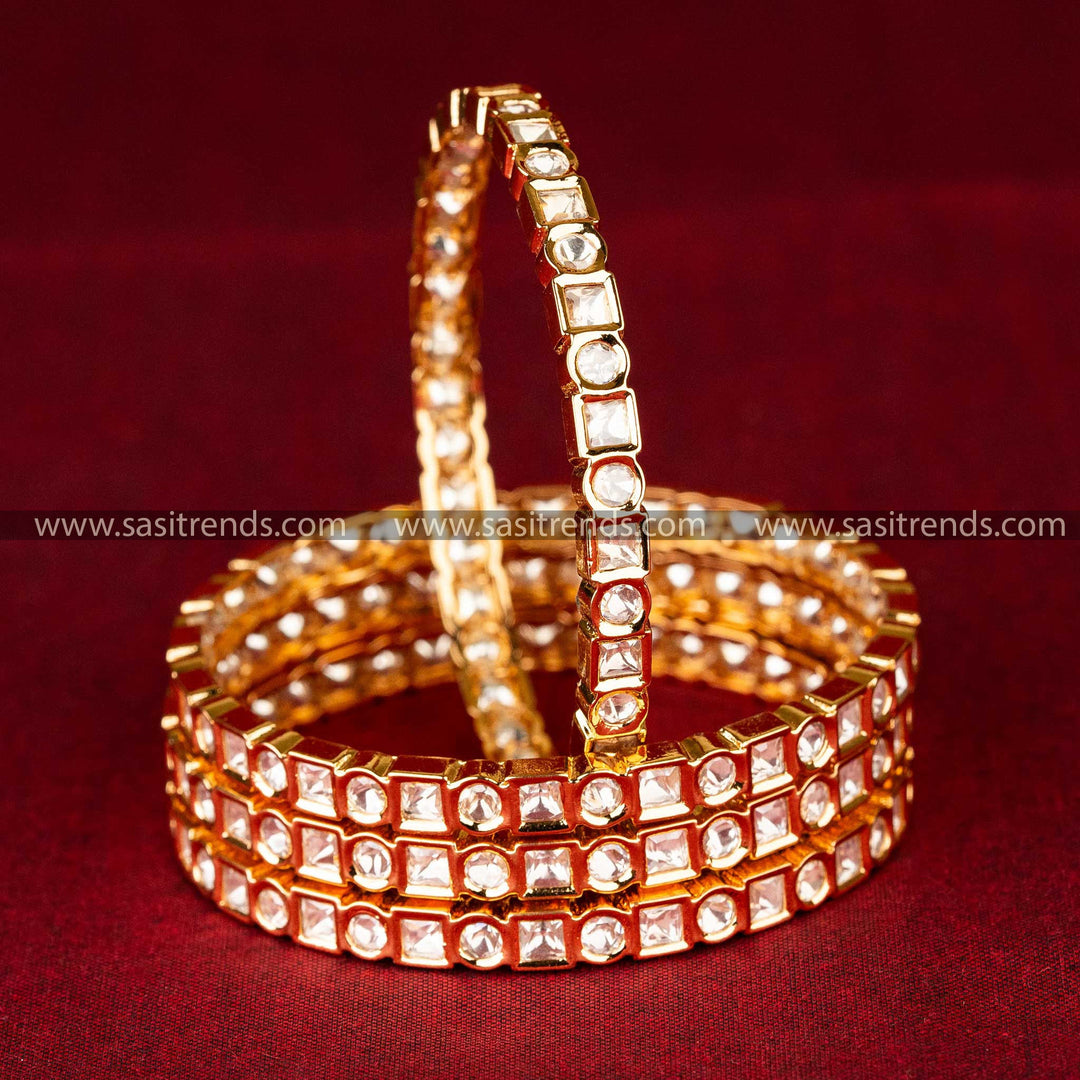 Stunning High Gold Plated Kundan Bangle Set