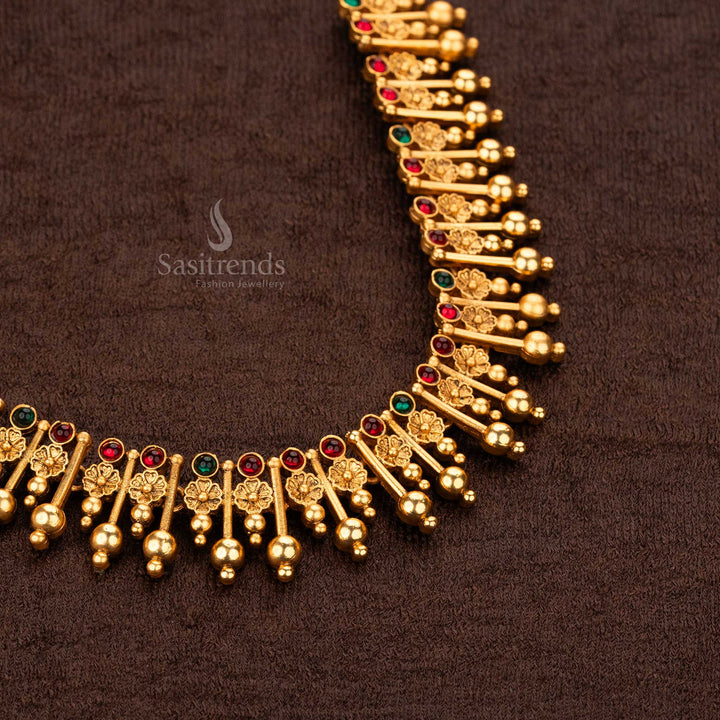 traditional Wear Matte gold-plated necklace and earrings in ruby-green - Sasitrends