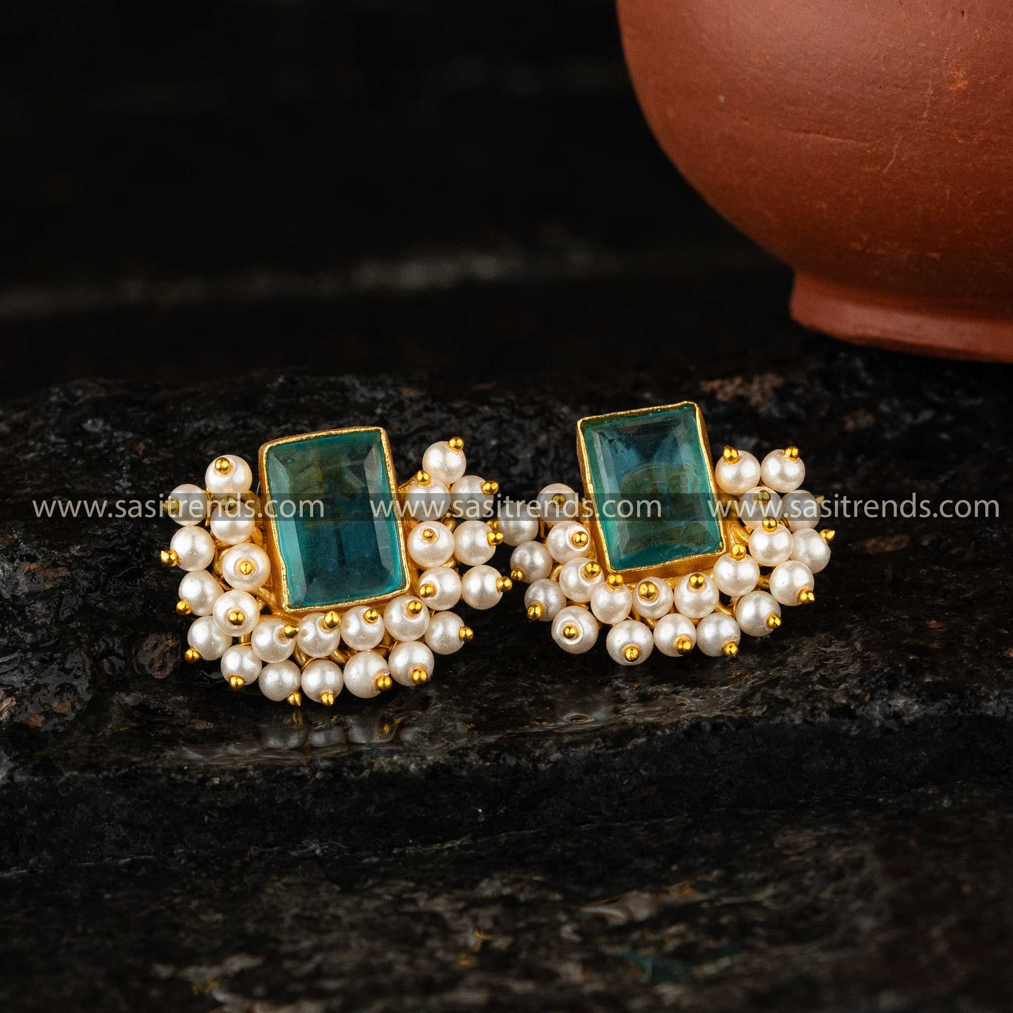 Stylish Blue Gold Plated Earrings Sasitrends Online