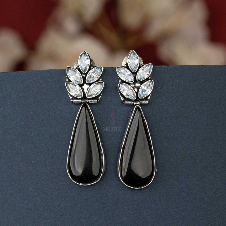 Sasitrends | Elegant Oxidised Silver Earrings with Vibrant Cabochon and AD Stones