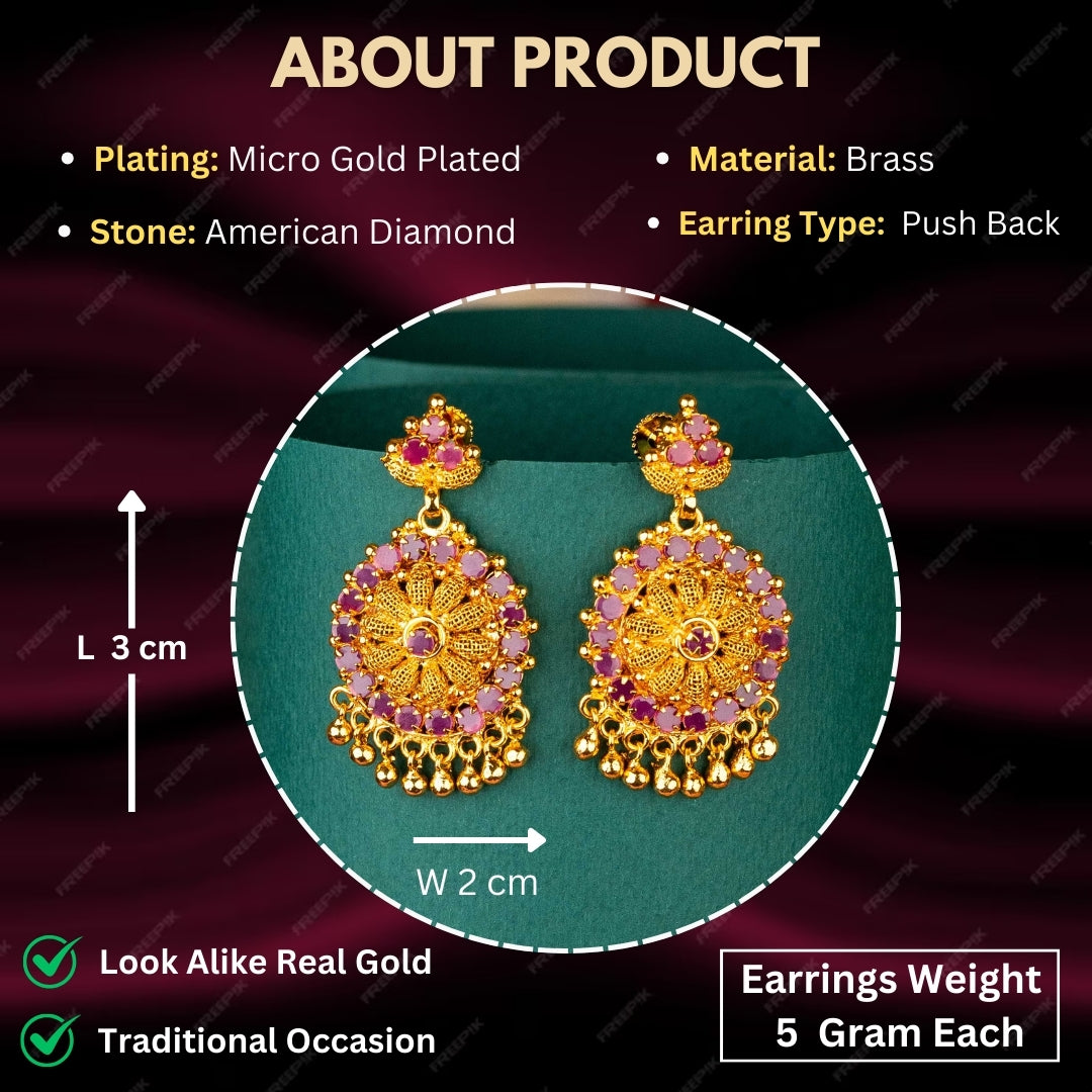 Guaranteed Micro Gold Plated AD Stone Studded Earrings Measurement Details