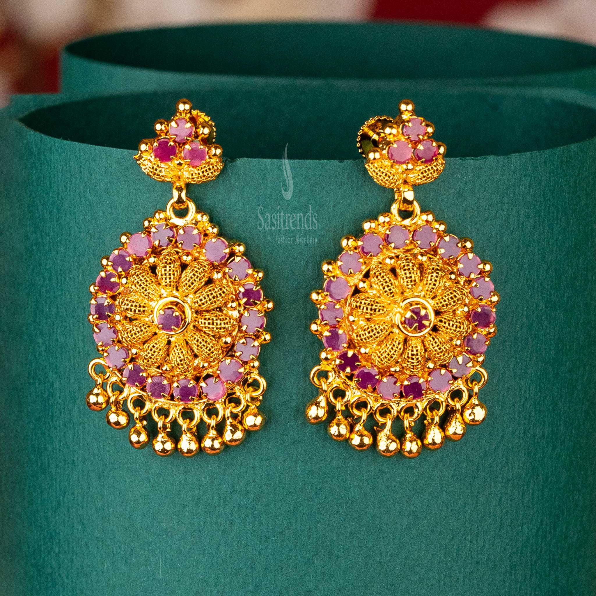 Guaranteed Traditional Micro Gold Plated Floral Designer Earrings Sasitrends Online Shopping