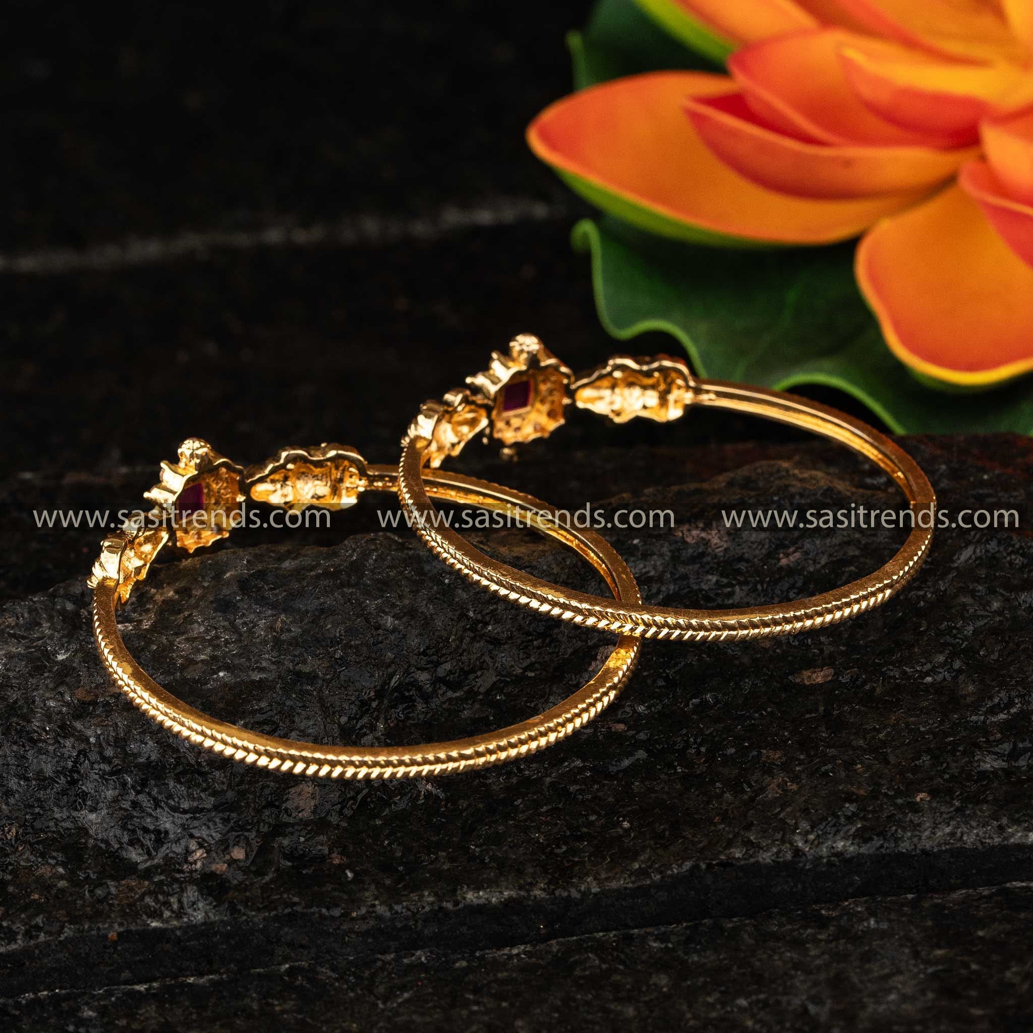 Luxuriously crafted Temple Jewellery Kada Bangle with intricate Goddess Lakshmi design 