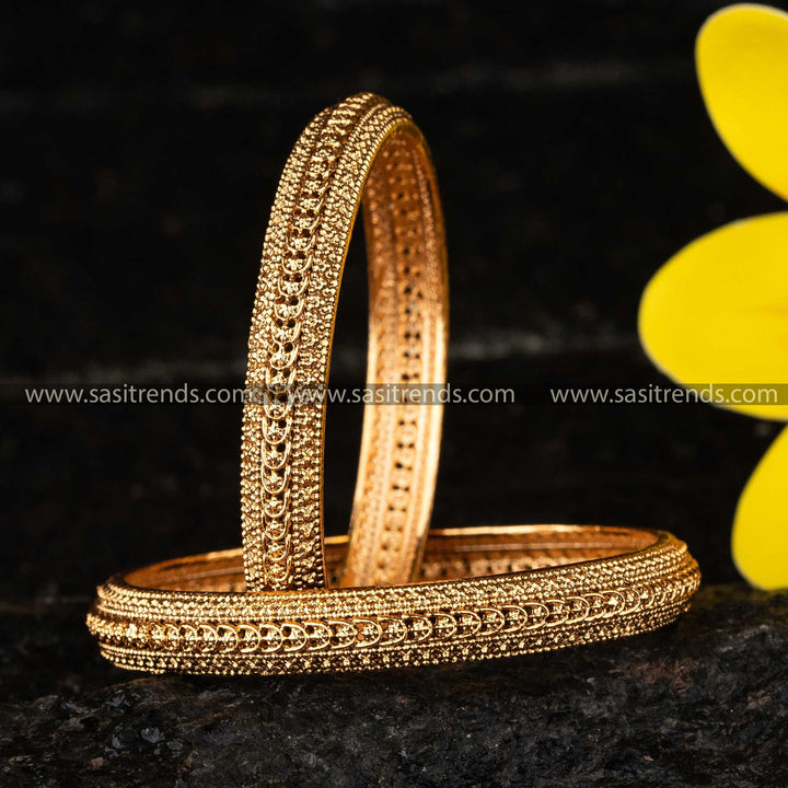 Exquisite Matte Gold Filigree Work Brass Bangles for Traditional Attire - Sasitrends