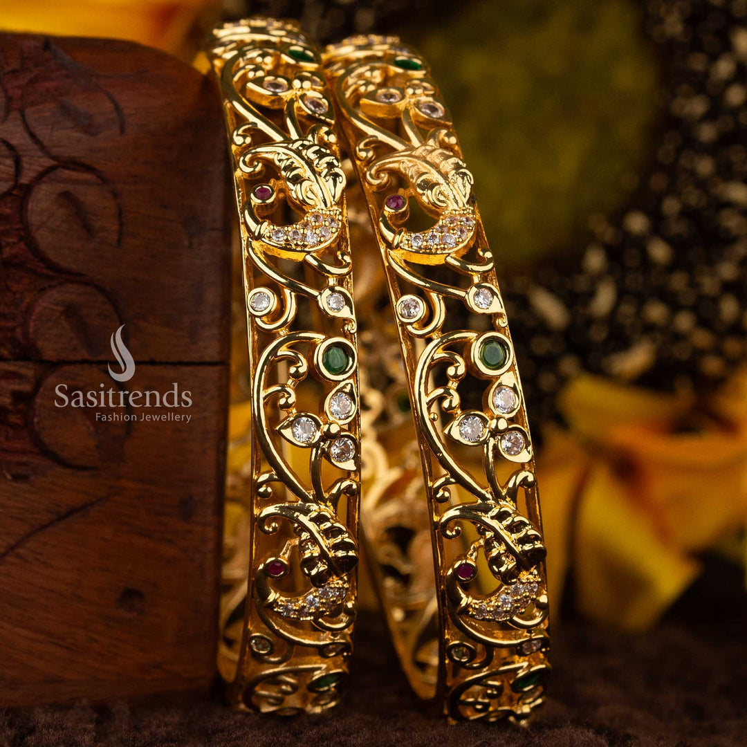 Regal peacock motif American Diamond bangle for traditional wear and special occasions - Sasitrends