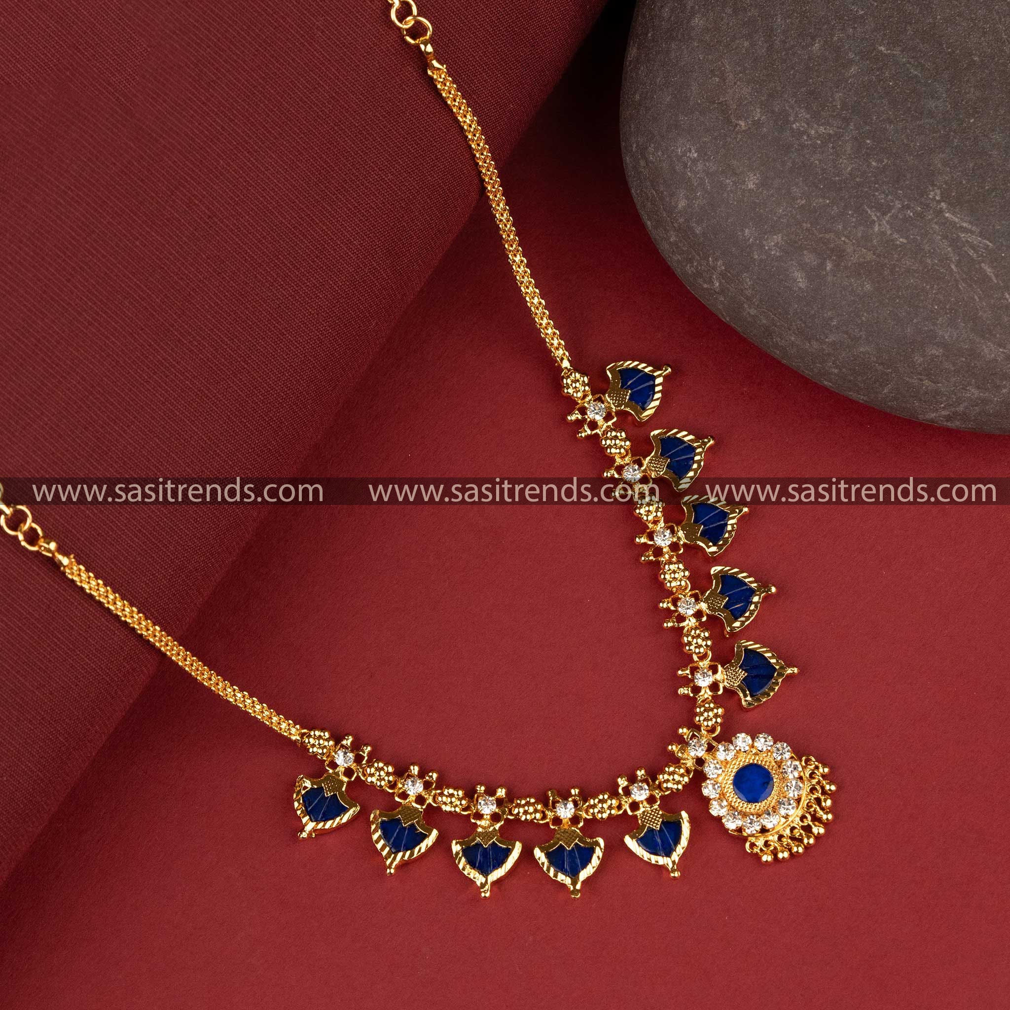 Trendy Traditional Five Petals Blue Palakka Necklace by Sasitrends