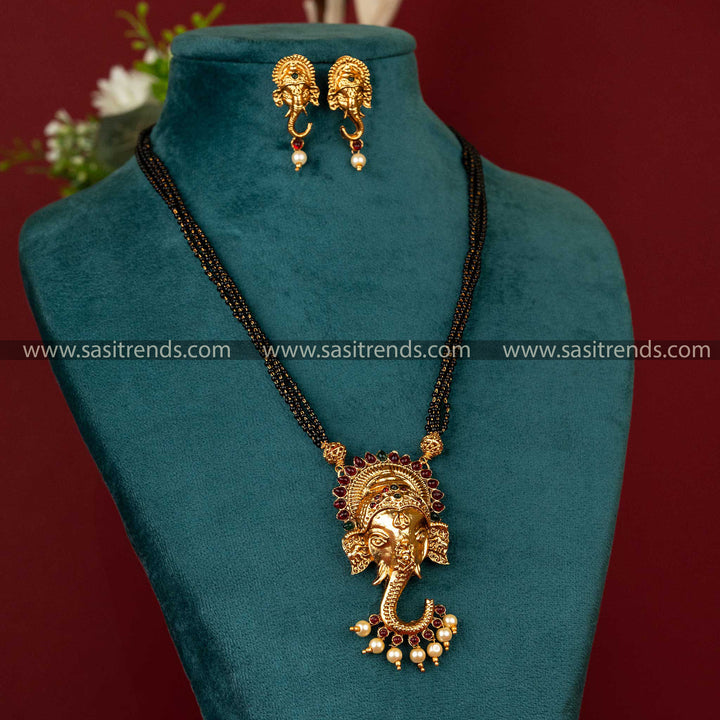 Sasitrends | Classic Matte Gold Plated Classic Mangalsutra with Ganesh Pendant Jewellery Set - Sasitrends