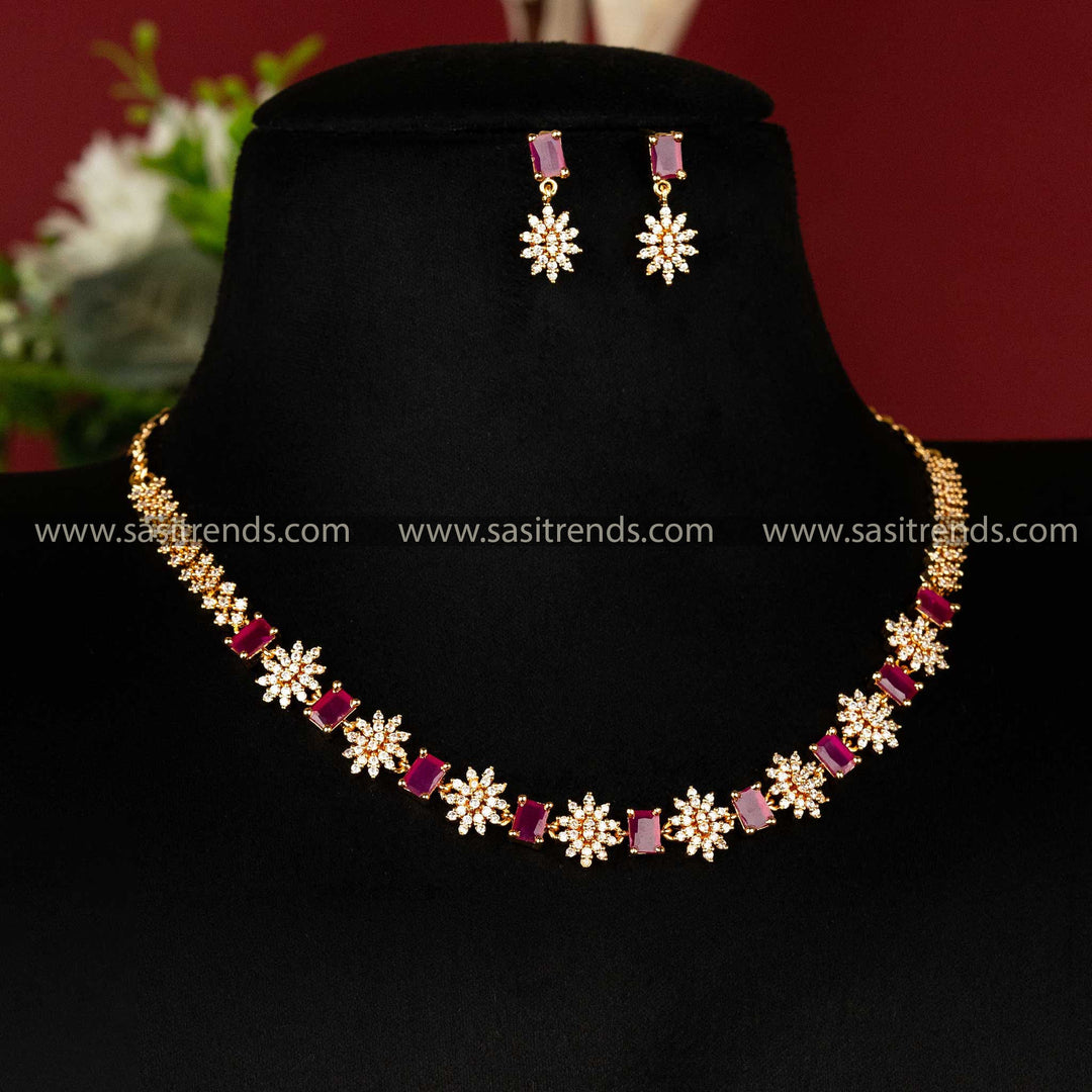 Rectangular and Floral White Ruby American Diamond Jewellery Sasitrends 