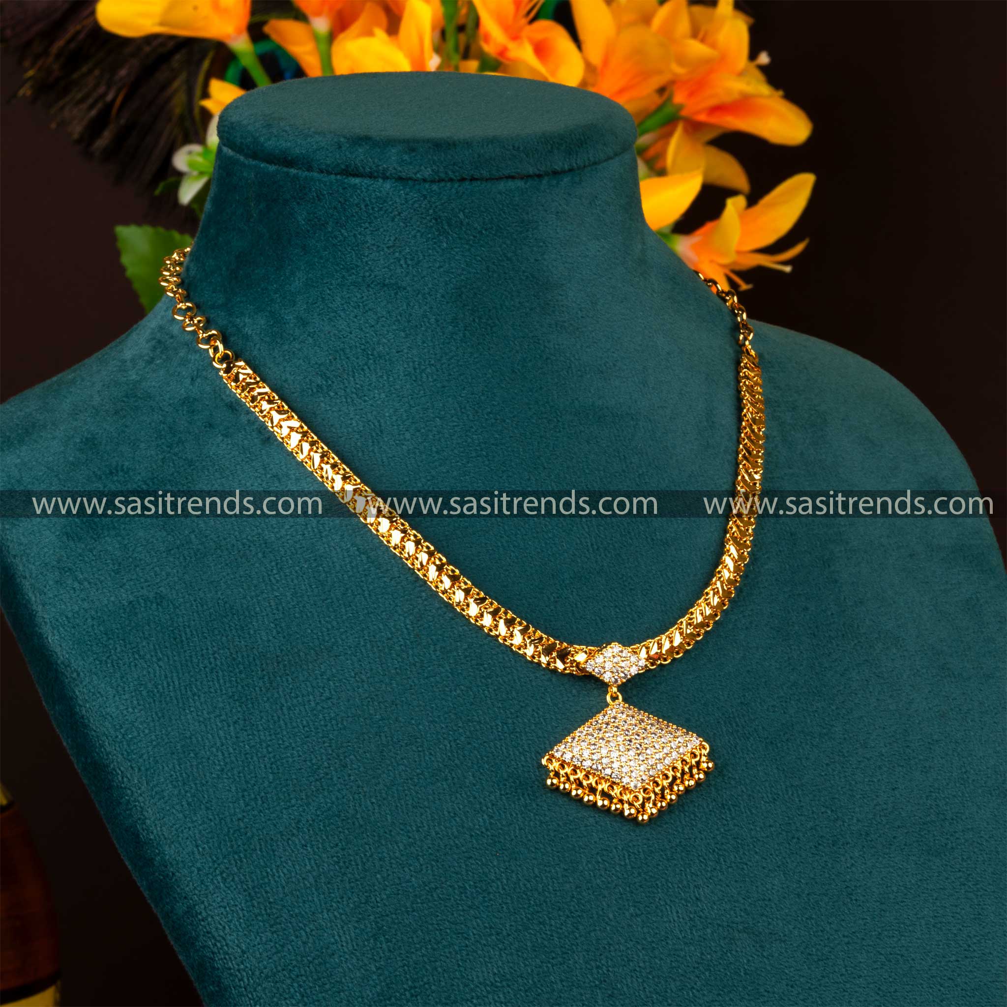 One gram micro gold plated heart pattern necklace with white stones Sasitrends