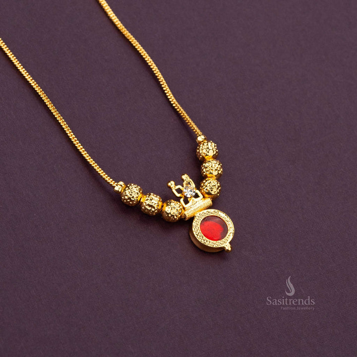 Red Palakka Round Pendant Necklace by Sasitrends - Festival Jewellery