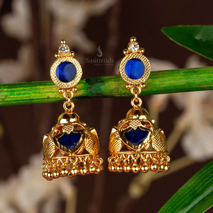 Traditional look alike real gold plated blue palakka jumka earrings sasitrends
