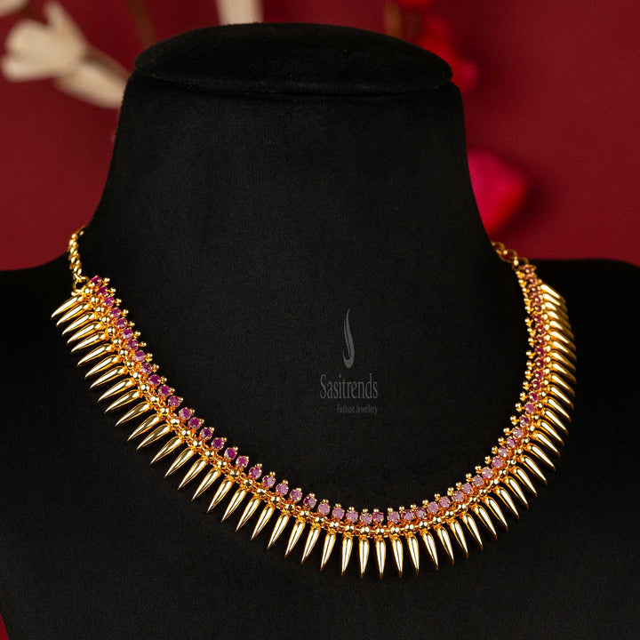 Sasitrends Ruby Mullapoo Design One Gram Jewellery Kerala Style Necklace