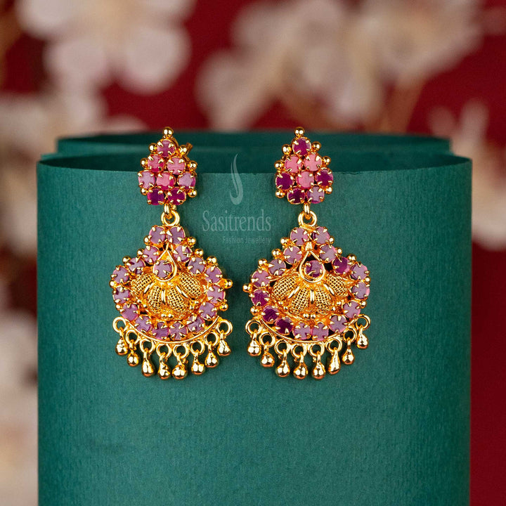 Sasitrends | One Gram Micro Gold-Plated Floral AD Stone Studded Earrings