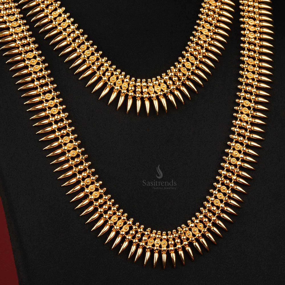 Elegant Mullapoo Short and Long Necklace Set with Golden Ball Earrings - Kerala Jewelry for Onam